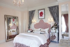 Pink bedroom, mirror, dresser