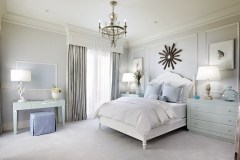 bedroom, dresser, blue bedroom, glass dresser