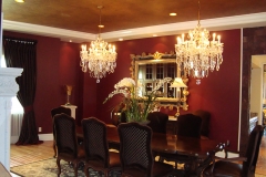 Venetian plaster walls, dining room, chandeliers