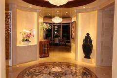 Chandelier, mosaic floor, venetian palster walls,