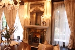 stone fireplace, log gas fireplace
